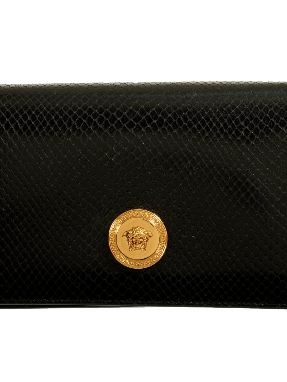 Versace Black 100%Leather Snake Skin Print Gold Medusa Chain Clutch Shoulder Bag - Picture 2 of 8